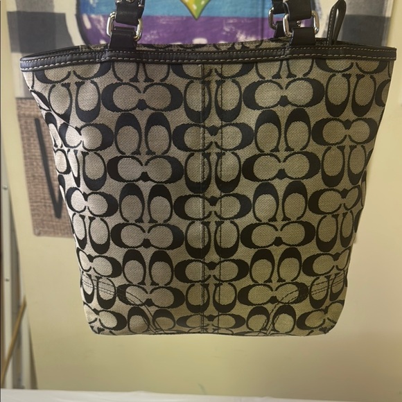 Coach Black and Tan Signature Tote with Leather Handles and leather Coach wallet - Picture 5 of 17